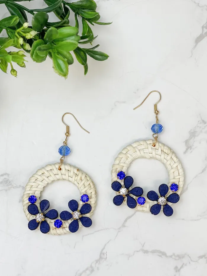 Raffia Floral Wreath Dangle Statement Earrings Prep Obsessed JJ Earrings