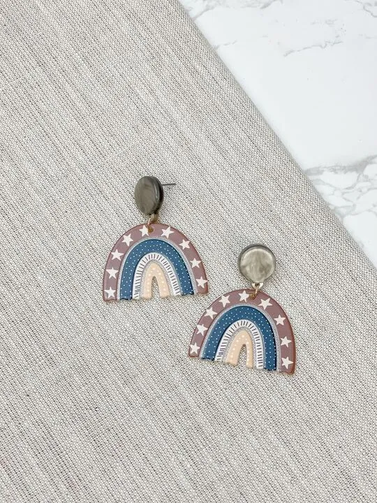 Rainbow Printed Acrylic Dangle Earrings Taupe Prep Obsessed JJ Earrings