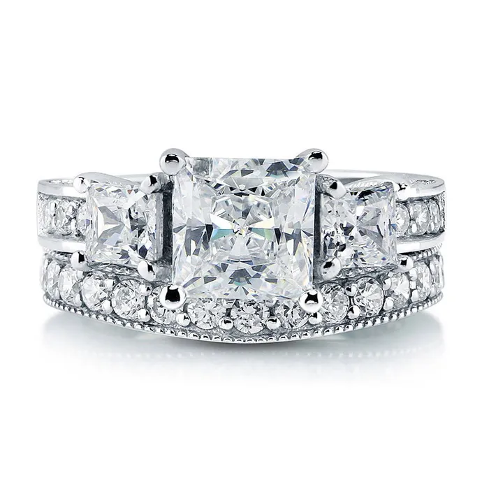 Rings 3Stone 2ct Princess CZ Ring Set in Sterling Silver BERRICLE