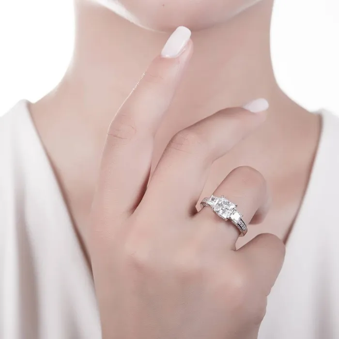 Rings 3Stone 2ct Princess CZ Ring Set in Sterling Silver BERRICLE