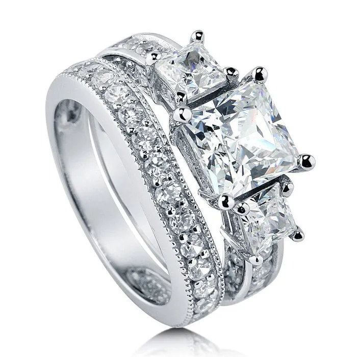 Rings 3Stone 2ct Princess CZ Ring Set in Sterling Silver BERRICLE