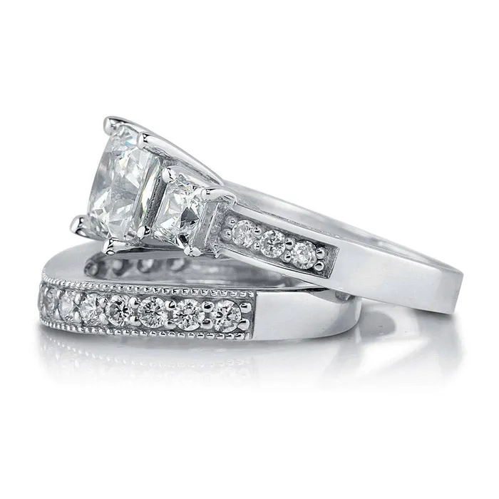 Rings 3Stone 2ct Princess CZ Ring Set in Sterling Silver BERRICLE