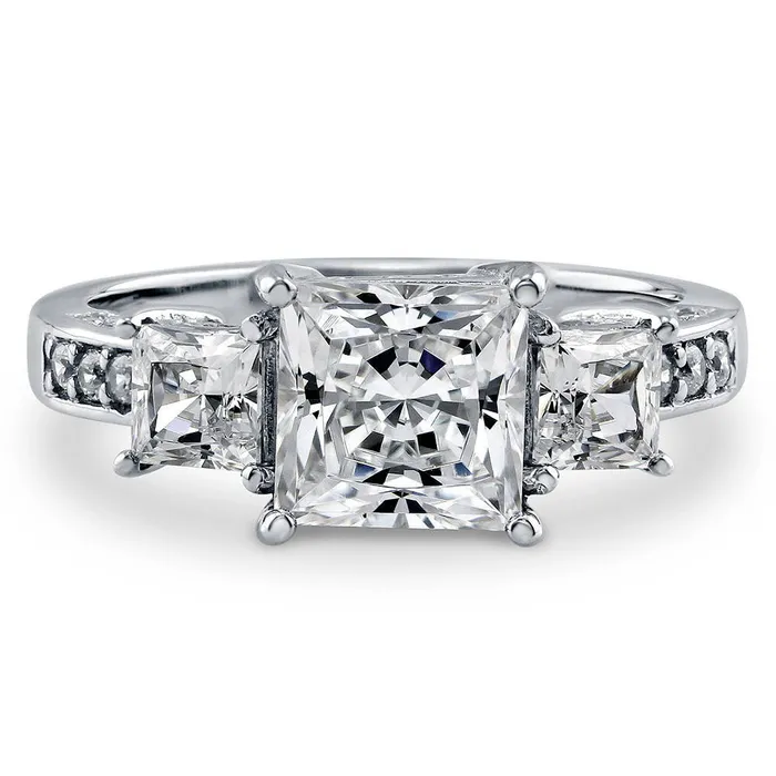 Rings BERRICLE 3Stone 2ct Princess CZ Ring in Sterling Silver