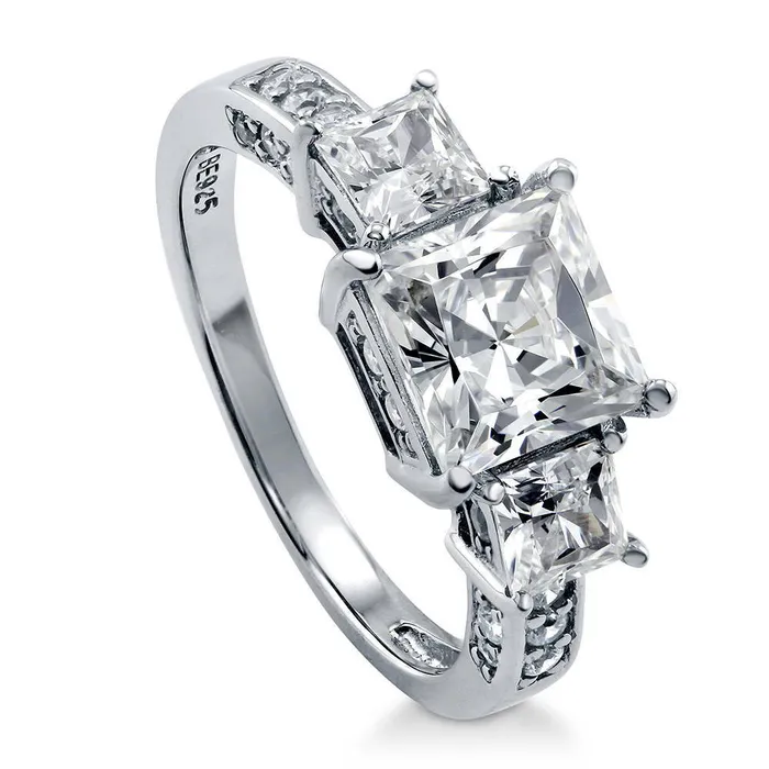 Rings BERRICLE 3Stone 2ct Princess CZ Ring in Sterling Silver