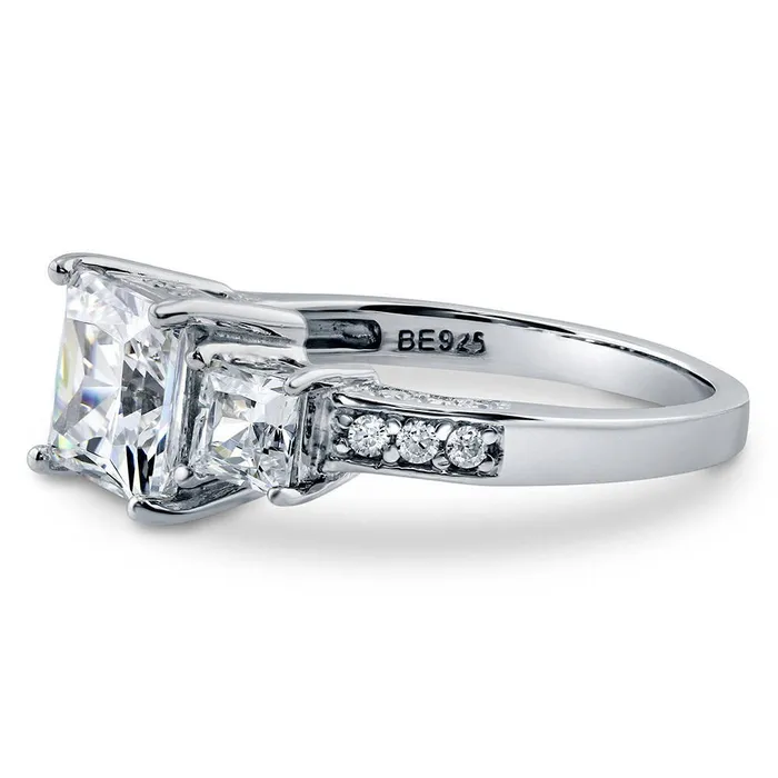 Rings BERRICLE 3Stone 2ct Princess CZ Ring in Sterling Silver