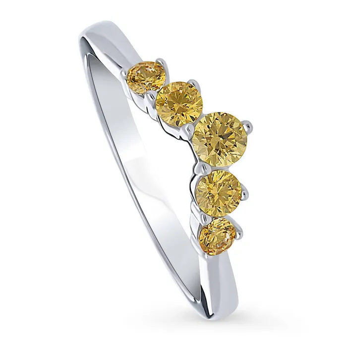 Rings BERRICLE 5Stone Wishbone CZ Stackable Band in Sterling Silver