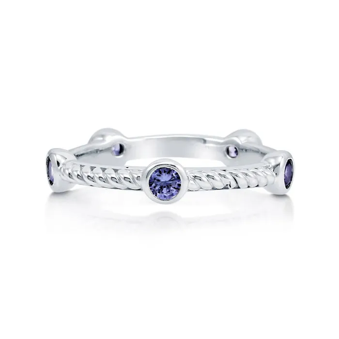 Rings BERRICLE Bubble Cable Simulated Blue Tanzanite CZ Band in Sterling Silver