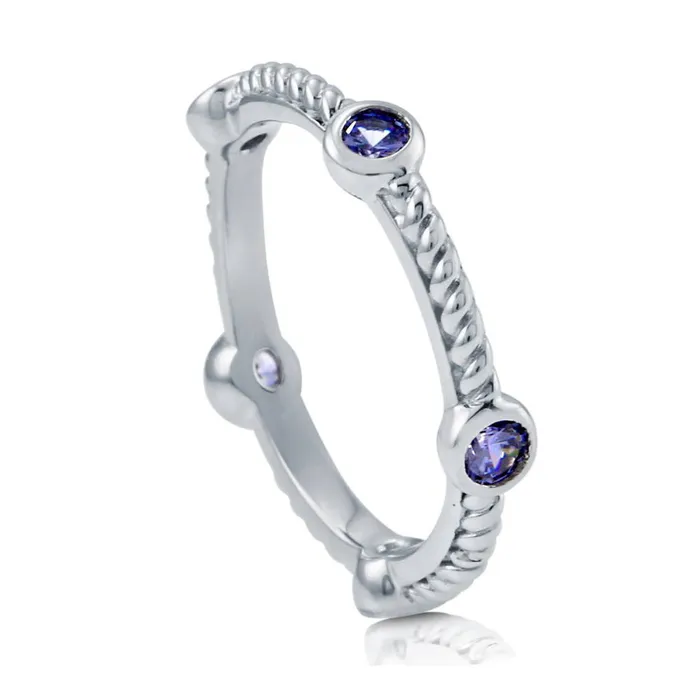 Rings BERRICLE Bubble Cable Simulated Blue Tanzanite CZ Band in Sterling Silver
