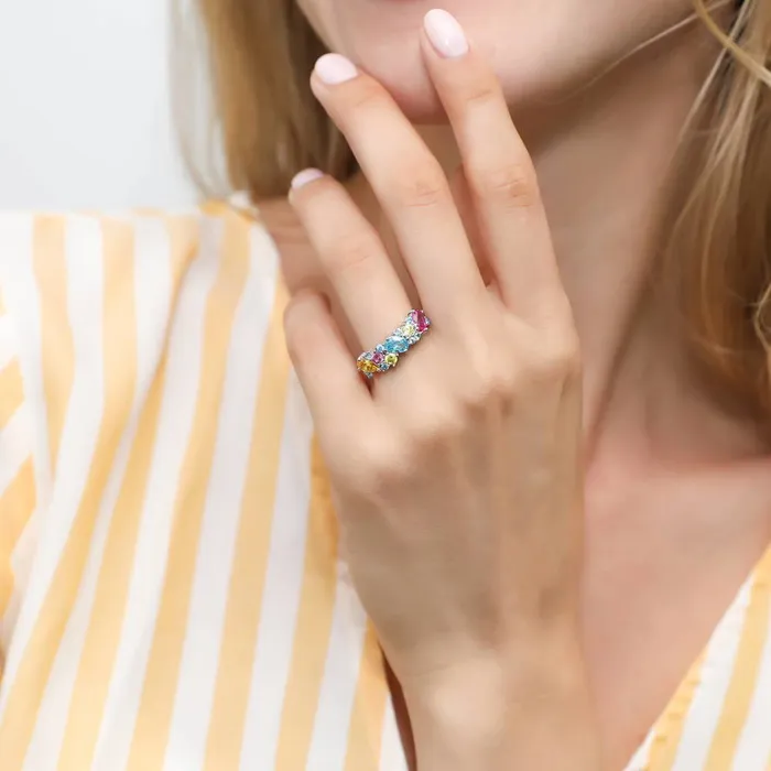 Rings BERRICLE Cluster CZ Stackable Band in Sterling Silver