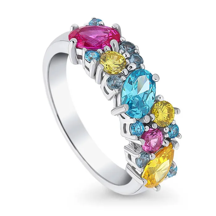 Rings BERRICLE Cluster CZ Stackable Band in Sterling Silver