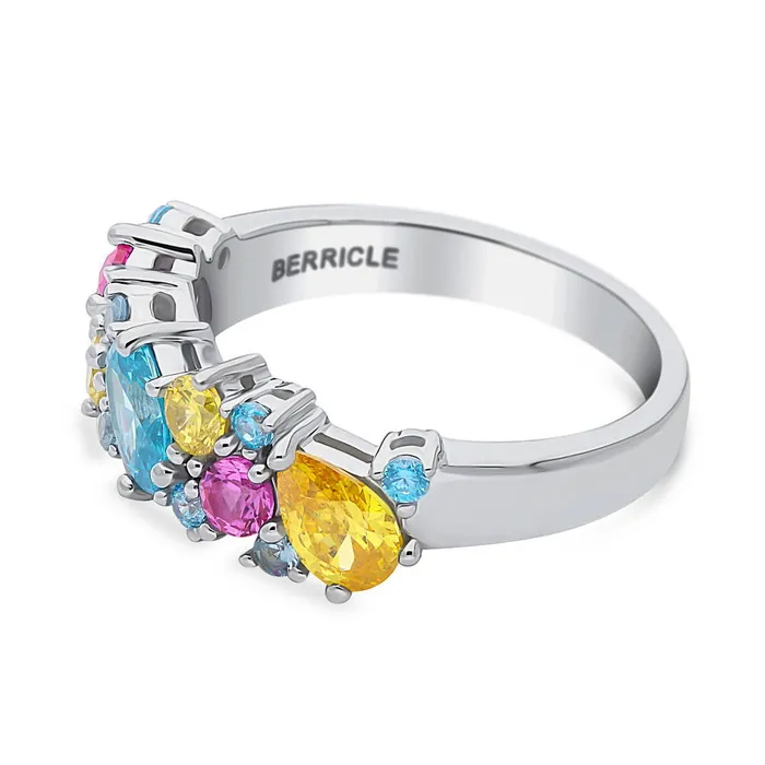 Rings BERRICLE Cluster CZ Stackable Band in Sterling Silver