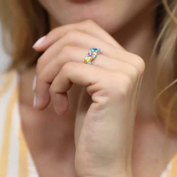 Rings BERRICLE Cluster CZ Stackable Band in Sterling Silver