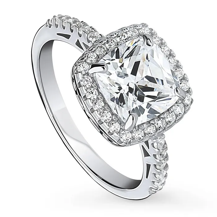 Rings BERRICLE Halo Cushion Cut CZ Ring in Sterling Silver