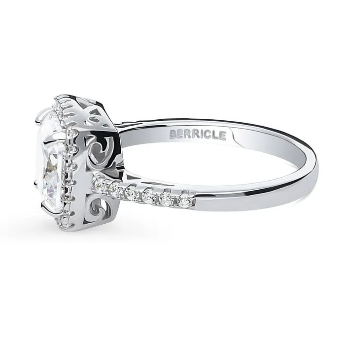 Rings BERRICLE Halo Cushion Cut CZ Ring in Sterling Silver