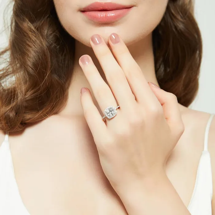 Rings BERRICLE Halo Cushion Cut CZ Ring in Sterling Silver