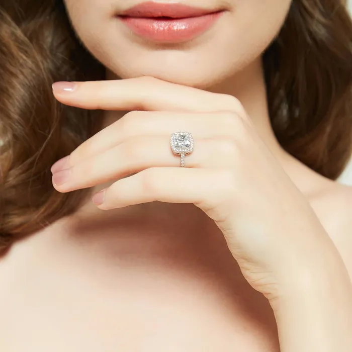 Rings BERRICLE Halo Cushion Cut CZ Ring in Sterling Silver
