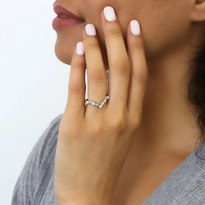 Rings BERRICLE Halo Wishbone Emerald Cut CZ Ring Set in Sterling Silver