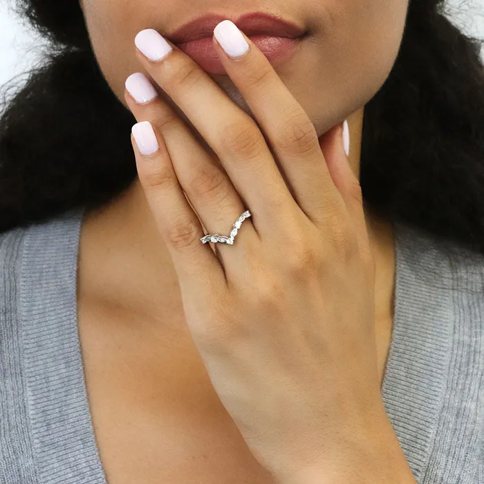 Rings BERRICLE Halo Wishbone Emerald Cut CZ Ring Set in Sterling Silver