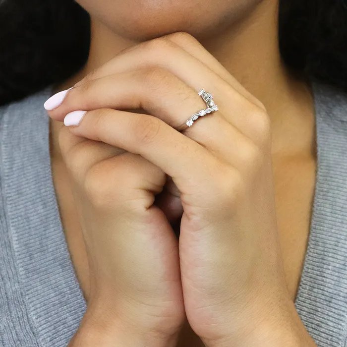 Rings BERRICLE Halo Wishbone Emerald Cut CZ Ring Set in Sterling Silver