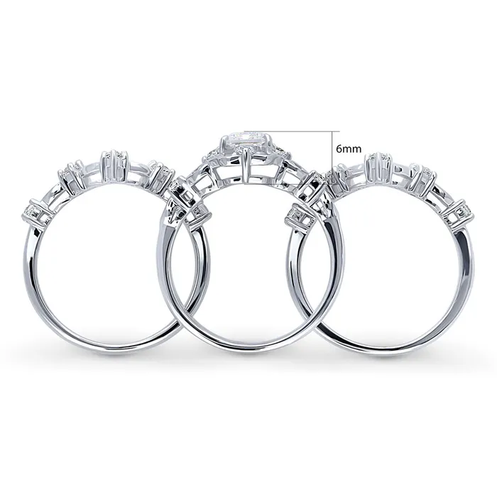 Rings BERRICLE Halo Wishbone Emerald Cut CZ Ring Set in Sterling Silver