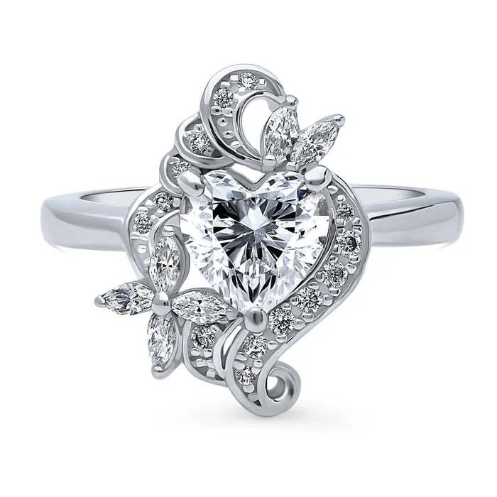 Rings BERRICLE Heart Flower CZ Ring in Sterling Silver