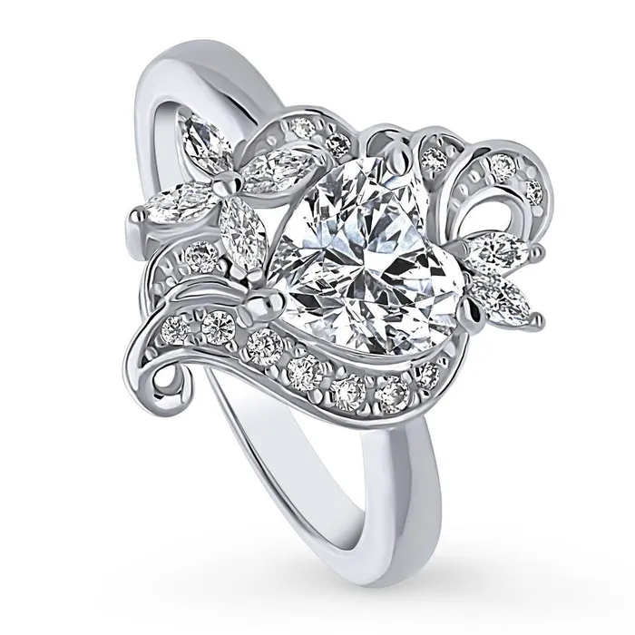 Rings BERRICLE Heart Flower CZ Ring in Sterling Silver