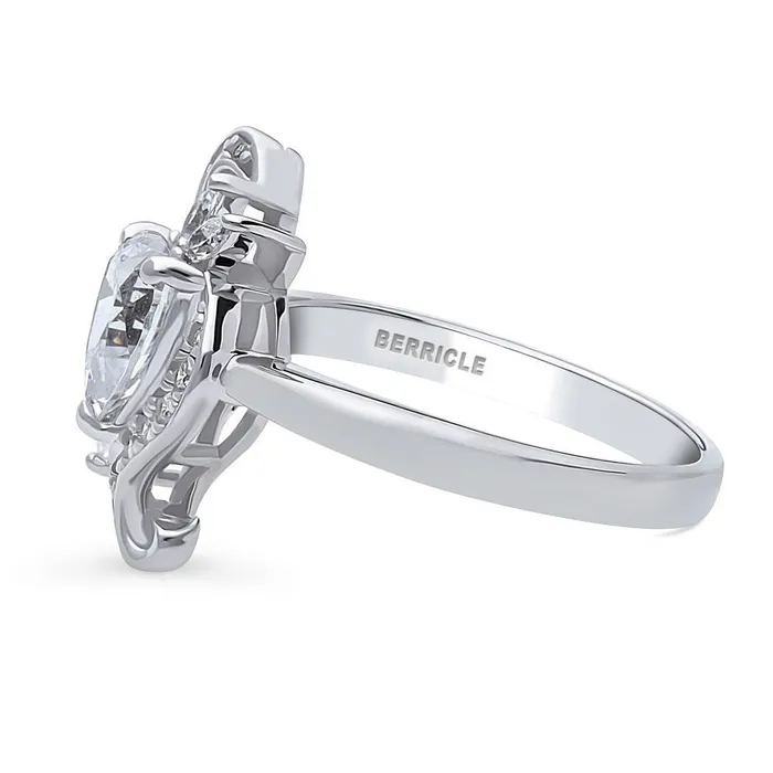 Rings BERRICLE Heart Flower CZ Ring in Sterling Silver