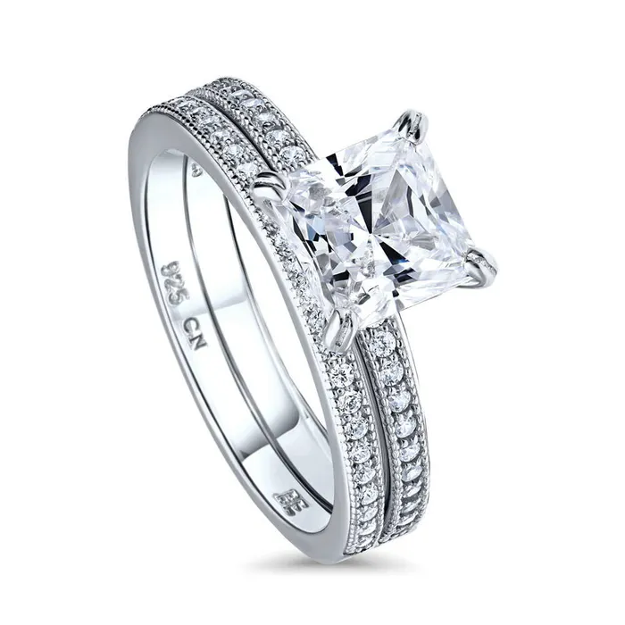 Rings BERRICLE Solitaire 2ct Princess CZ Ring Set in Sterling Silver