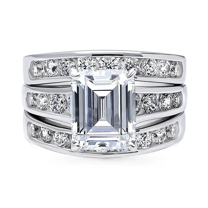 Rings BERRICLE Solitaire 38ct Emerald Cut CZ Ring Set in Sterling Silver