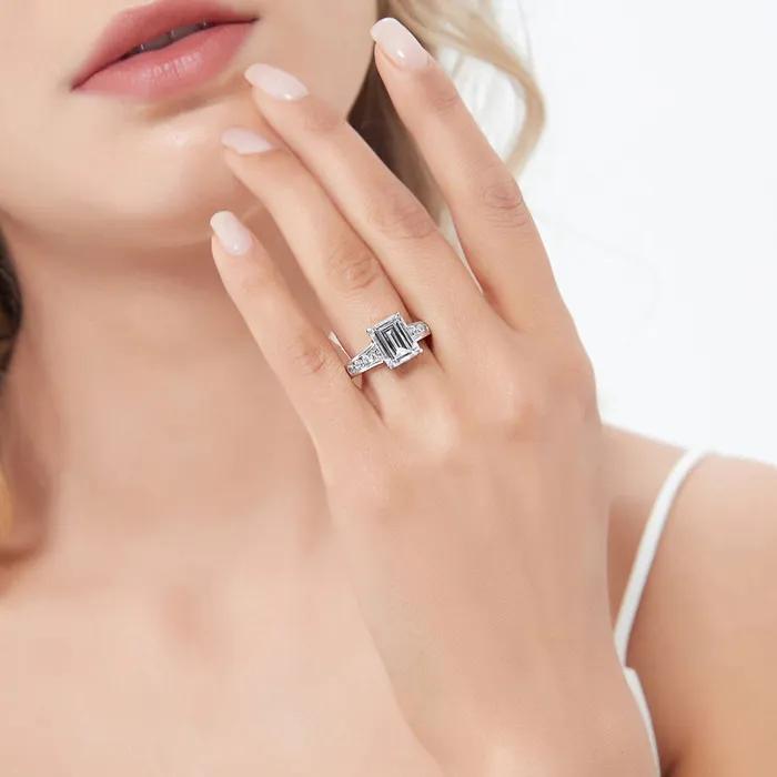 Rings BERRICLE Solitaire 38ct Emerald Cut CZ Ring Set in Sterling Silver