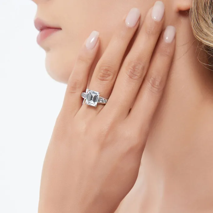 Rings BERRICLE Solitaire 38ct Emerald Cut CZ Ring Set in Sterling Silver