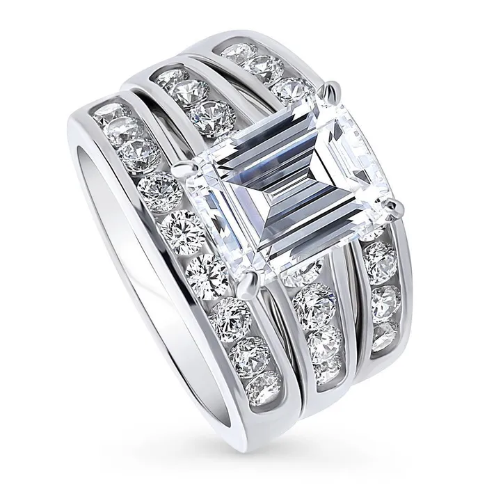 Rings BERRICLE Solitaire 38ct Emerald Cut CZ Ring Set in Sterling Silver
