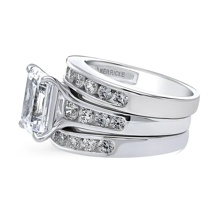 Rings BERRICLE Solitaire 38ct Emerald Cut CZ Ring Set in Sterling Silver