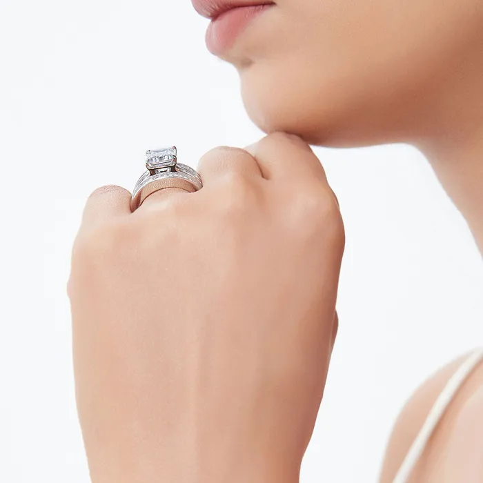 Rings BERRICLE Solitaire 38ct Emerald Cut CZ Ring Set in Sterling Silver