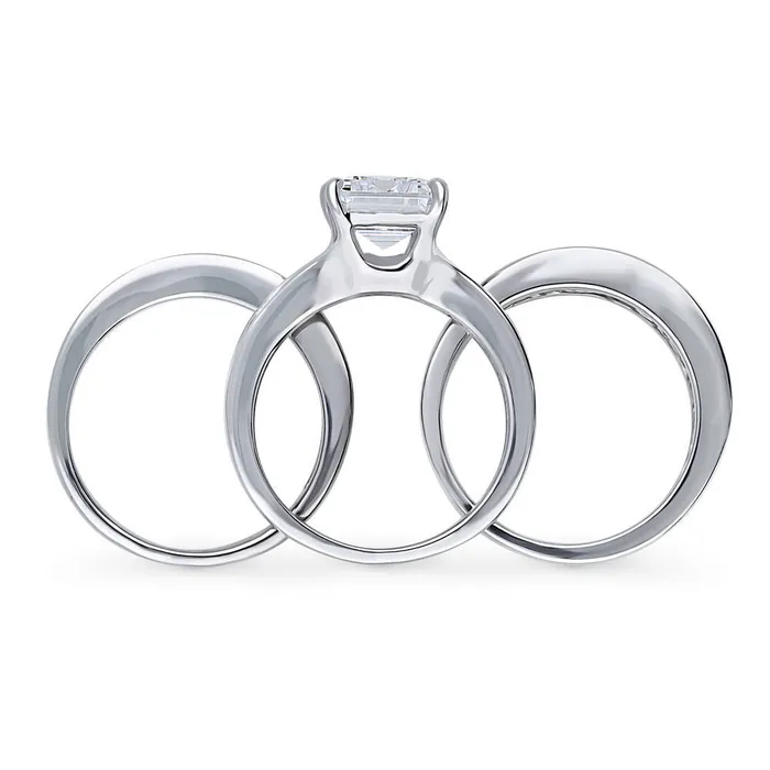 Rings BERRICLE Solitaire 38ct Emerald Cut CZ Ring Set in Sterling Silver