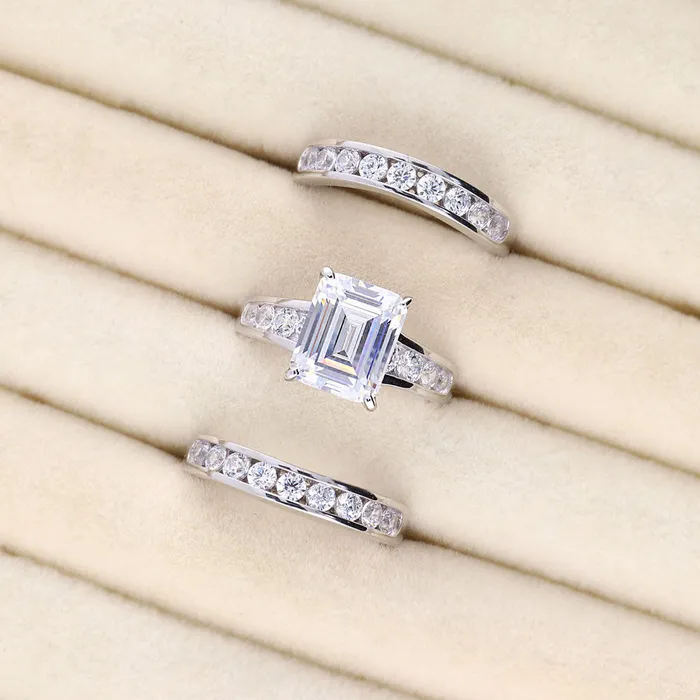 Rings BERRICLE Solitaire 38ct Emerald Cut CZ Ring Set in Sterling Silver
