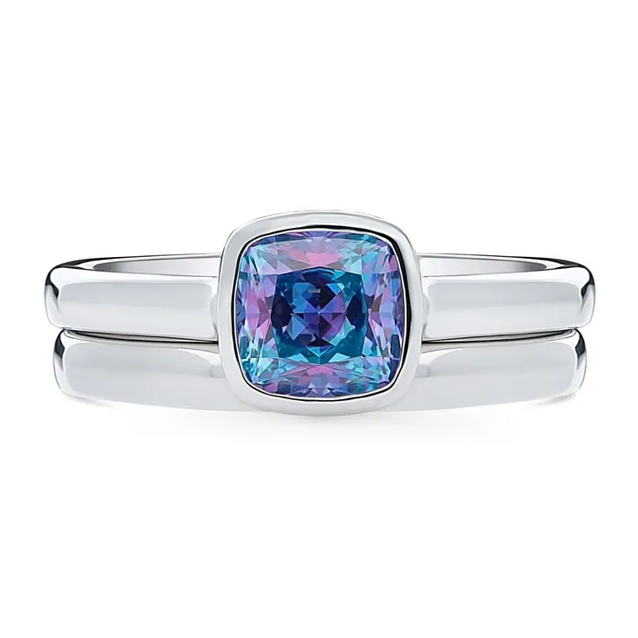 Rings BERRICLE Solitaire Kaleidoscope Purple Aqua CZ Ring Set in Sterling Silver