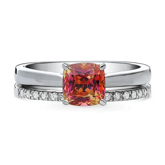 Rings BERRICLE Solitaire Kaleidoscope Red Orange CZ Ring Set in Sterling Silver