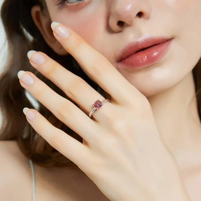 Rings BERRICLE Solitaire Kaleidoscope Red Orange CZ Ring Set in Sterling Silver