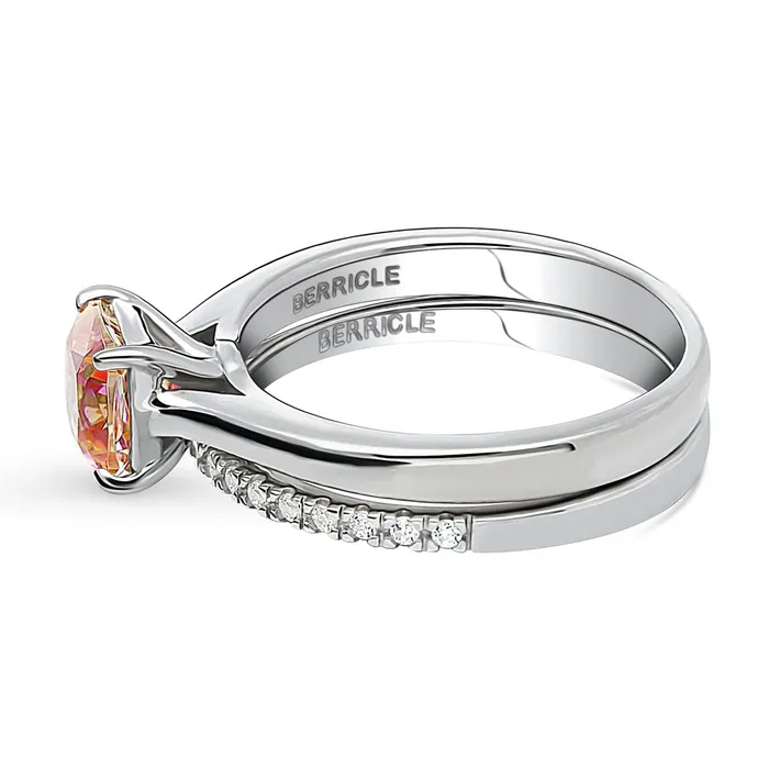 Rings BERRICLE Solitaire Kaleidoscope Red Orange CZ Ring Set in Sterling Silver