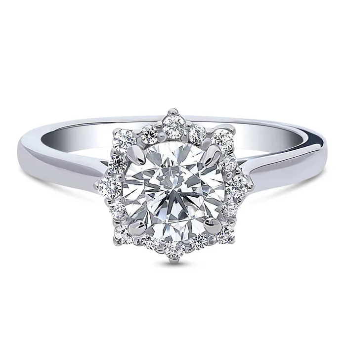 Rings BERRICLE Sunburst Halo CZ Ring in Sterling Silver