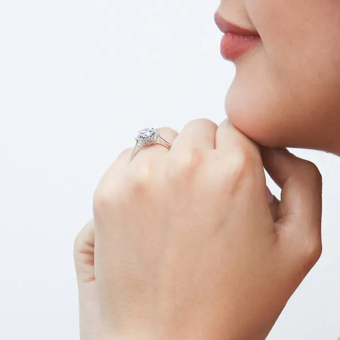 Rings BERRICLE Sunburst Halo CZ Ring in Sterling Silver