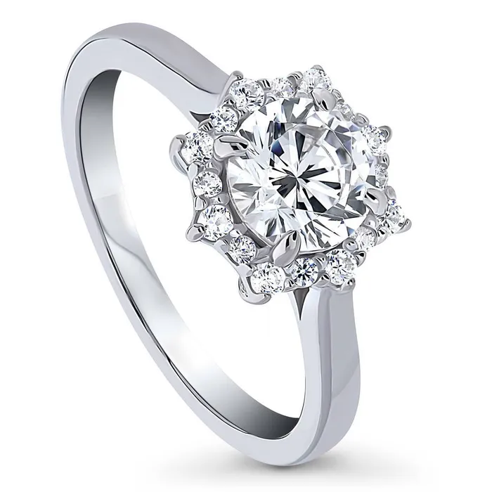 Rings BERRICLE Sunburst Halo CZ Ring in Sterling Silver