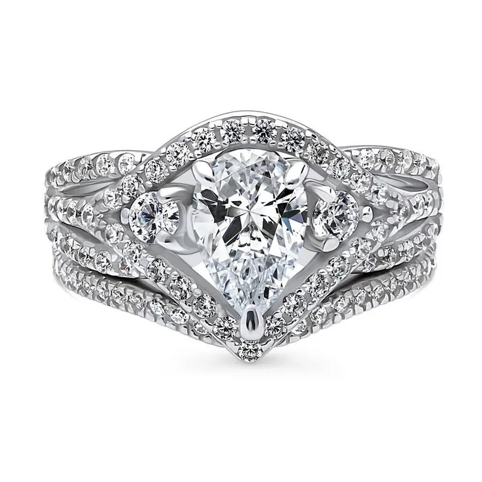 Rings BERRICLE Wishbone Woven 13ct CZ Ring Set in Sterling Silver