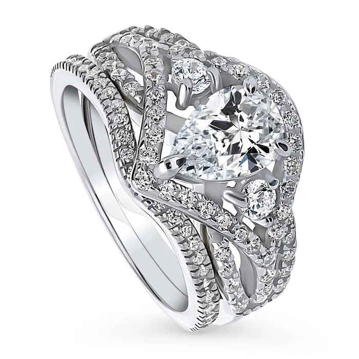 Rings BERRICLE Wishbone Woven 13ct CZ Ring Set in Sterling Silver