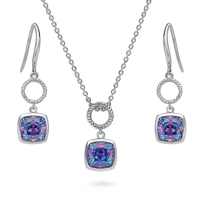 Rings BERRICLE Woven Open Circle Purple Aqua CZ Set in Sterling Silver