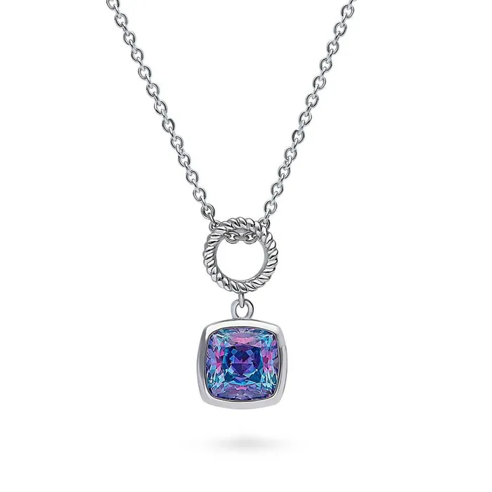 Rings BERRICLE Woven Open Circle Purple Aqua CZ Set in Sterling Silver