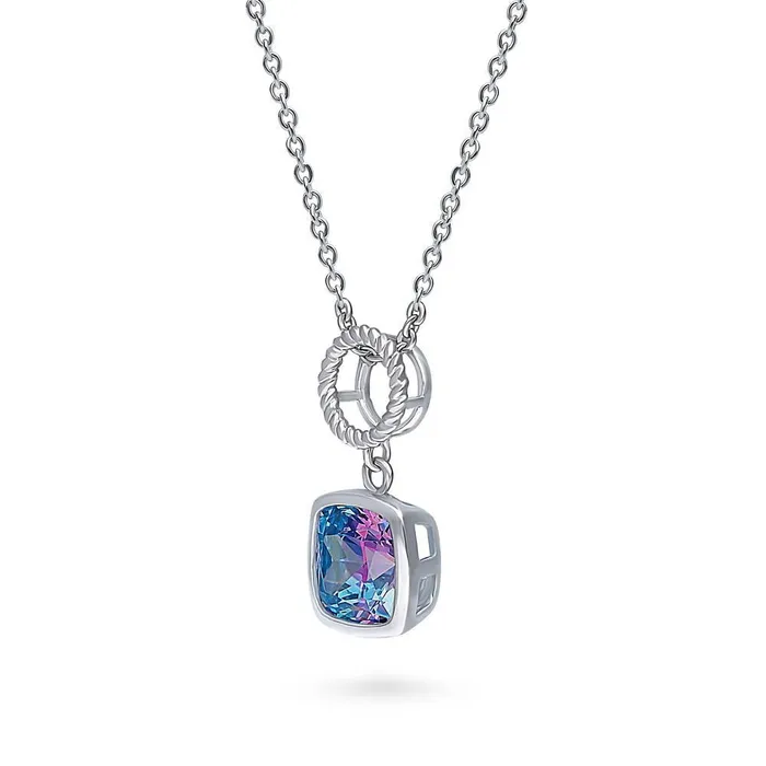 Rings BERRICLE Woven Open Circle Purple Aqua CZ Set in Sterling Silver