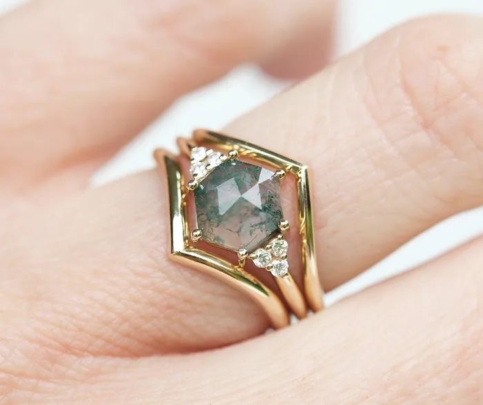 Rings Capucinne Klara Moss Agate Ring With Diamonds