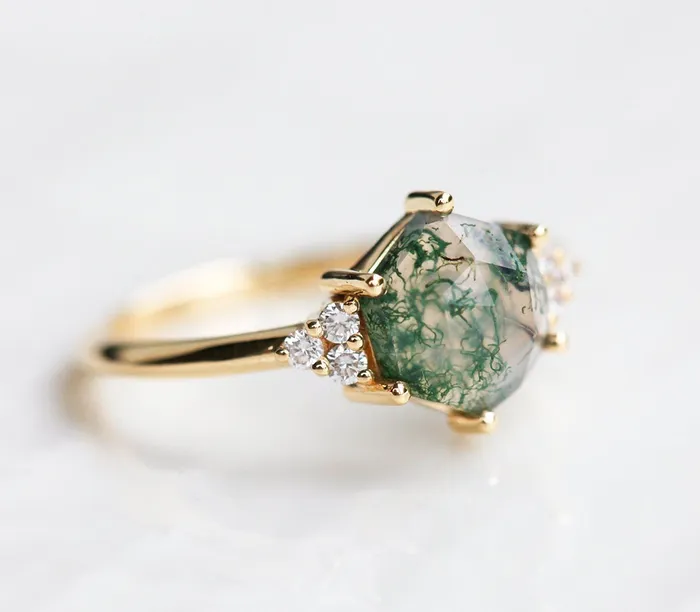 Rings Capucinne Klara Moss Agate Ring With Diamonds